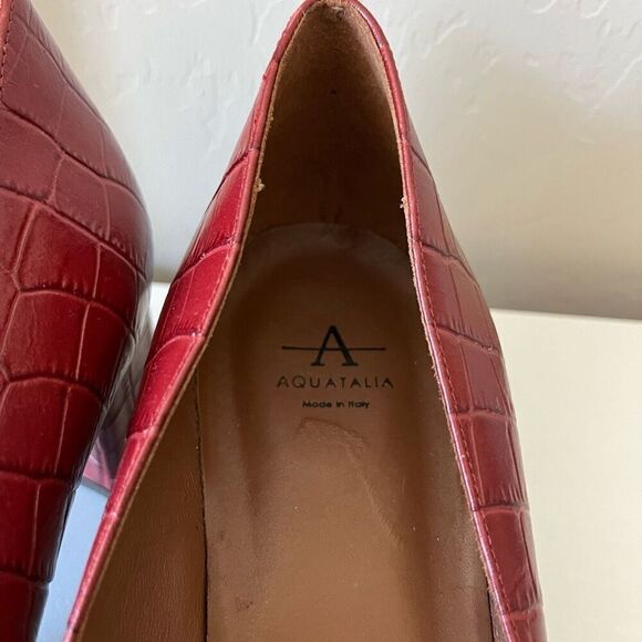 Aquatalia Pasha Croc Embossed Pointed Toe Pump Red Size 12 - Picture 6 of 9